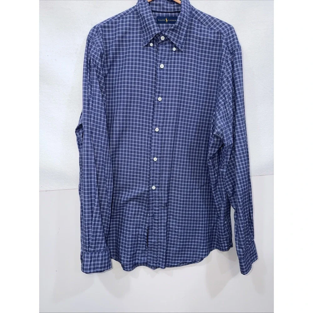 Polo Ralph Lauren Men's Blue Multi Plaid Print Classic Fit Button Front Shirt XL